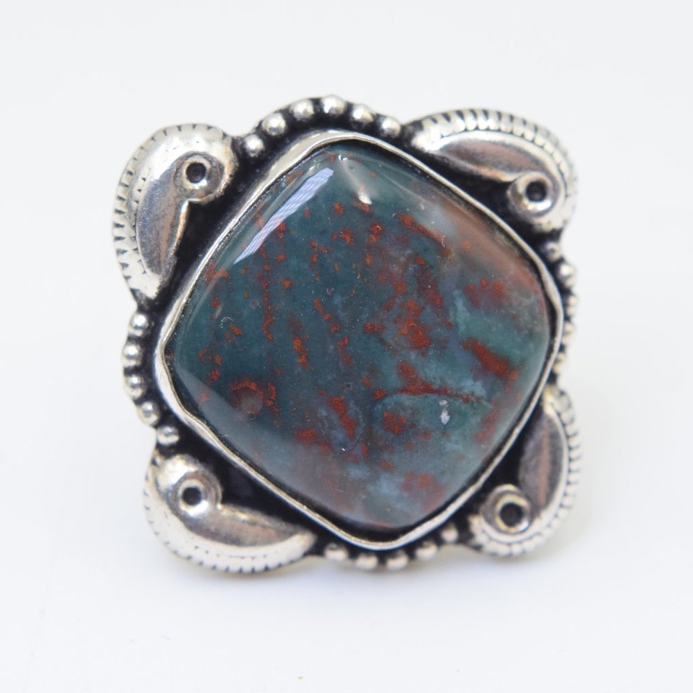 Vintage Artisan Bloodstone Sterling Silver Ring